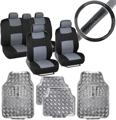 BDK PolyPro - Juego completo de fundas para asiento de automóvil, protección de banco dividido delantero y trasero, incluye 4 alfombrillas metálicas