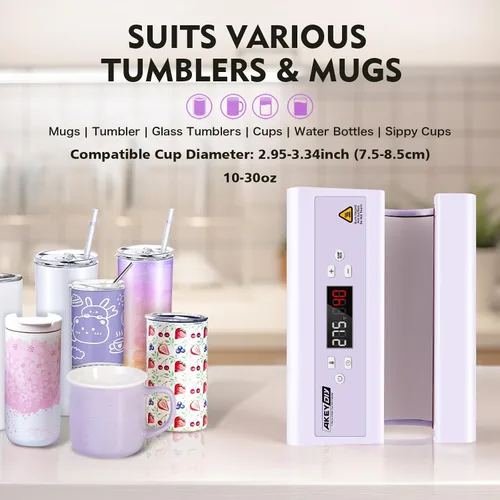 Miniatura 2 de AKEYDIY Máquina de Prensa Térmica Automática para Vasos 30OZ, Prensa de Tazas, Prensa y Liberación Automática, Ajuste de Temperatura y Tiempo