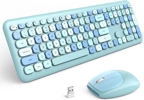 Miniatura 8 de Combo de teclado y mouse inalámbricos MOFII, teclado de tamaño completo estilo máquina de escribir con almohadilla numérica y mouse USB 2 en 1 Azul