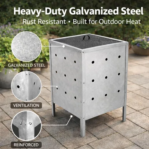 Miniatura 4 de Bote de basura con barril de combustión, hoguera de metal galvanizado resistente para uso en casa y jardín, ideal para papel, basura, desechos al