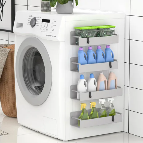Miniatura 6 de HuggieGems Paquete de 4 organizadores magnéticos para especias para refrigerador y horno, organizadores de nevera gris claro y almacenamiento