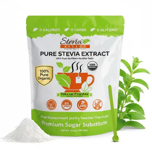 Stevia Select Polvo de Stevia Orgánico Sin Azúcar Edulcorante de Stevia a Base de Plantas Sin OGM Extracto de Stevia Puro Sustituto de Azúcar Sin