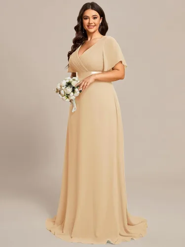Miniatura 33 de Ever-Pretty Vestido formal para mujer, Navidad, Año Nuevo, cuello en V, gasa, talla grande, largo hasta el suelo, vestido de dama de honor