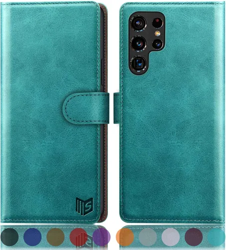 Miniatura 9 de SUANPOT Funda de cuero tipo cartera para Samsung Galaxy S22 Ultra con bloqueo RFID, tarjetero para tarjetas de crédito, funda de teléfono con tapa