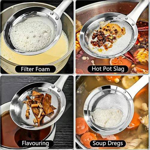 Miniatura 5 de Colador de acero inoxidable de malla fina, colador de malla de acero inoxidable, cuchara purificadora de aceite de cocina, filtro ultra fino