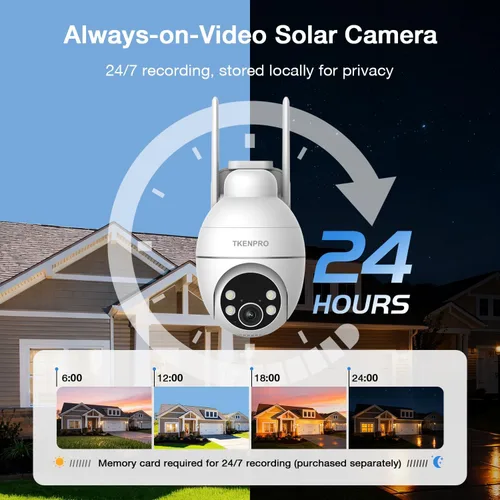 Miniatura 2 de TKENPRO Cámaras de seguridad solares inalámbricas para exteriores, Wi-Fi de 2.4 GHz, grabación continua 24/7, seguimiento automático humano, cámara