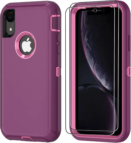 Miniatura 28 de Jshru para iPhone XR Funda con [2 Pack] Protector de Pantalla HD, [Grado Militar] 3-en-1 Resistente Protector de Cuerpo Completo a Prueba de Negro