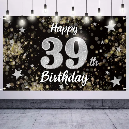 Miniatura 36 de Decoración de feliz cumpleaños 37, cartel grande de fondo de cumpleaños de 37 años con estrella de ensueño negro y plateado – Decoración de fiesta