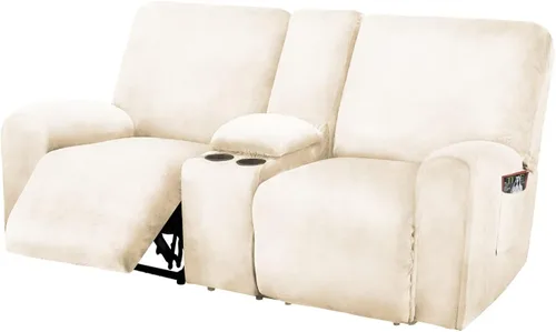 Miniatura 15 de Asiento reclinable con funda de consola central, fundas de sofá reclinable de terciopelo de 8 piezas, fundas de sofá reclinable de 2 plazas, funda