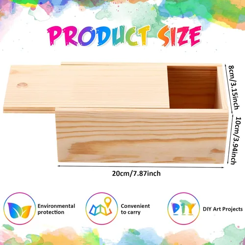 Miniatura 2 de Suzile 6 cajas de madera sin terminar con tapa deslizante, 7.87 x 3.94 x 3.15 pulgadas, caja de regalo pequeña de madera rectangular