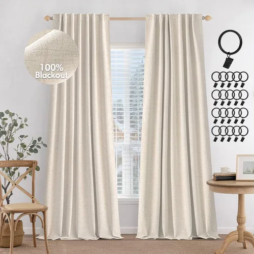 Miniatura 12 de MIULEE Cortinas 100% opacas de 84 pulgadas de largo de lino, cortinas y drapeados, juego de 2 paneles para dormitorio, pestaña trasera, sala