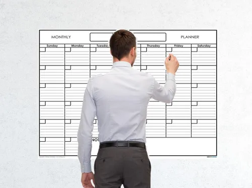 Miniatura 6 de Calendario de pared SwiftGlimpse blanco reusable para un mes, Se borra con paño húmedo, Planificador laminado de pared