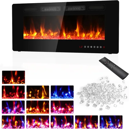 BREEZEHEAT Chimenea Eléctrica Ultrafina de 42 Pulgadas - Calentador de Chimenea Independiente o Empotrado en la Pared, Control Remoto, Pantalla