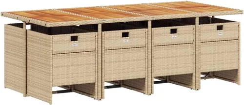 Miniatura 3 de 9 Piece Patio Dining Set with Cream Cushions Beige Poly Rattan Table and 8 Foldable Chairs for Backyard Garden Dining Beige/Wood/9 Piece