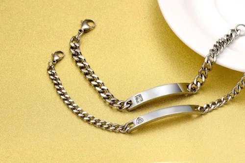 Miniatura 2 de NEHZUS Pulseras personalizadas con nombre de identificación personalizado para él y ella, pulsera a juego para pareja para amante, Metal, Circonita