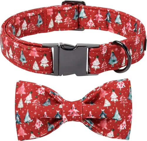 Miniatura 11 de Lionet Paws Collar navideño para perro y gato con corbatín, suave y cómodo, collar ajustable