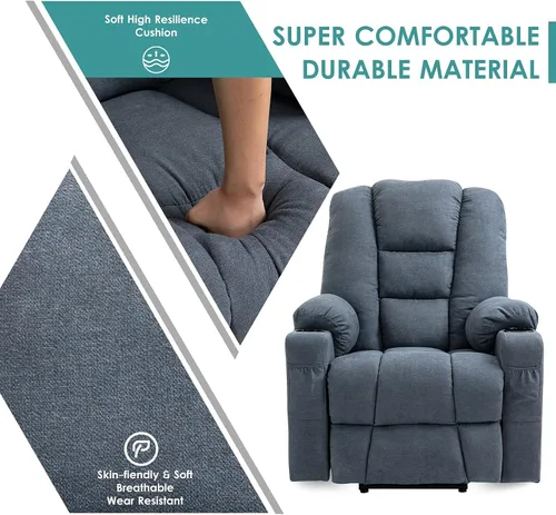 Miniatura 7 de MEETWARM Silla reclinable eléctrica para personas mayores con calefacción por vibración, masaje de tela suave, con 2 controles remotos, puertos USB