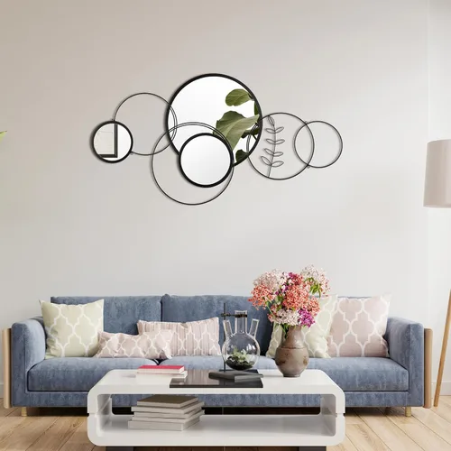 Miniatura 5 de Hicarer Juego de 4 piezas de decoración de espejo de pared redondo moderno de 41.34 x 17.72 pulgadas, espejos superpuestos de metal para decoración