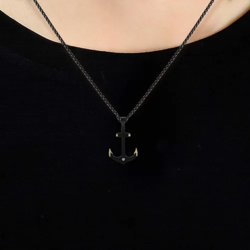 Miniatura 3 de Buve Collar con colgante de ancla negra, colgante náutico para hombres con puntas doradas y collar pirata de cadena Rolo de 26 pulgadas, hecho