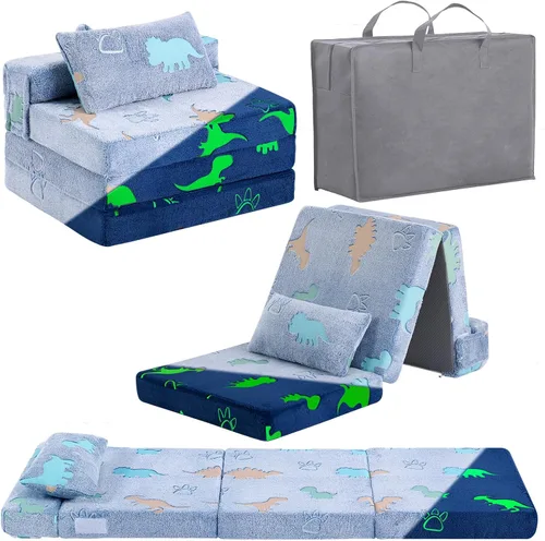 Miniatura 15 de Colchón plegable para niños, lavable para niños pequeños, tapete triple plegable para siesta para dormir, guardería, sofá cama con bolsa