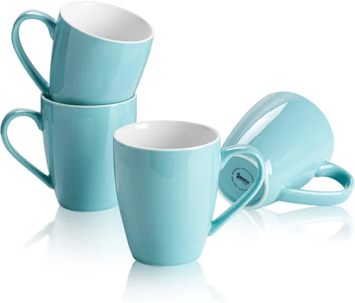 Miniatura 16 de Sweese - Tazas de porcelana para café de 16 onzas (hasta el borde) para café, café con leche, té, cacao, juego de 4, rojo