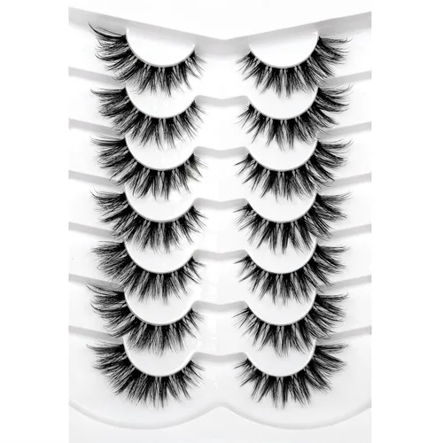 Miniatura 20 de Medias pestañas postizas con banda transparente, finas, estilo ojo de gato, naturales, cortas, pequeñas, acento 3/4, de visón sintético, tiras