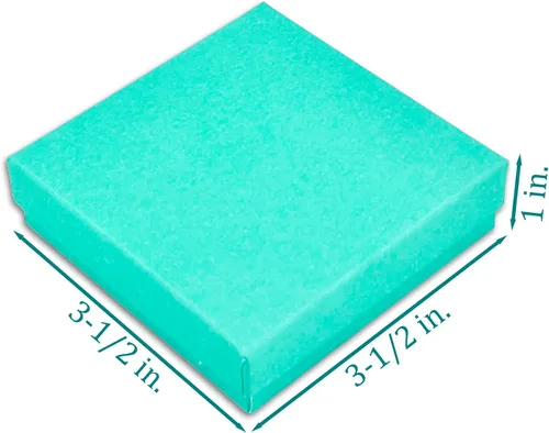 Miniatura 2 de TheDisplayGuys - Paquete de 100 cajas de cartón rellenas de algodón #33 para joyería, color verde azulado (3.5 x 3.5 x 1.0 pulgadas), para envío