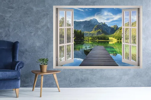 Miniatura 2 de Calcomanía de pared 3D con ventana de paisaje y lago, papel tapiz extraíble, vinilo para decoración del hogar, West Mountain™ W173 (pequeño