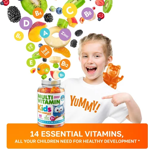 Miniatura 2 de Gomitas multivitamínicas para niños, 14 vitaminas esenciales, suplemento diario para mayores de 2 años, vitamina A, C, D, E, vegetariana B6 y B12