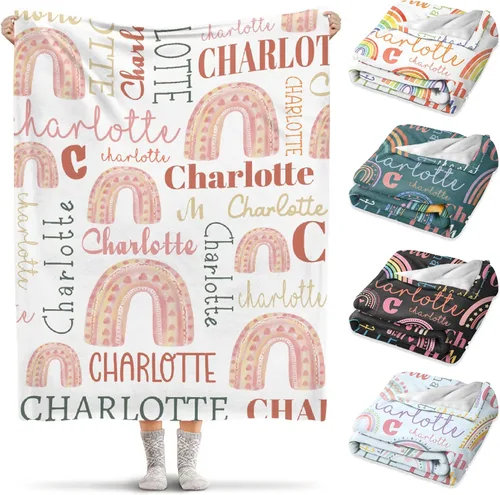 Manta personalizada de arcoíris para bebé, manta acogedora de franela ligera con nombre para bebés, niños, adultos, niñas, niños, sofá cama, 30 x 40