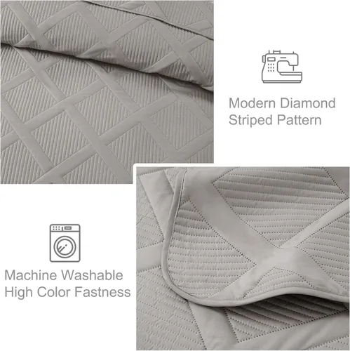 Miniatura 5 de Exclusivo Mezcla - Juego de edredón de microfibra tamaño King, juego de ropa de cama gris claro con 2 fundas de almohada, colcha moderna para cama