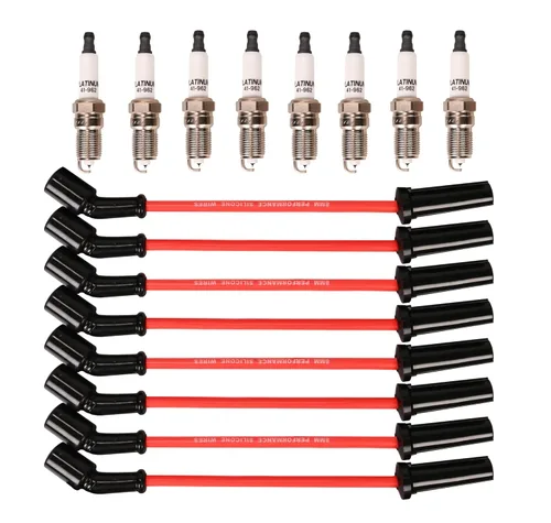 Miniatura 10 de RLP Juego de cables de bujía 9748HH de 0.315 in negro + bujías 41-962 compatibles con Cadillac Escalade, Chevy Silverado Suburban Tahoe GMC Sierra