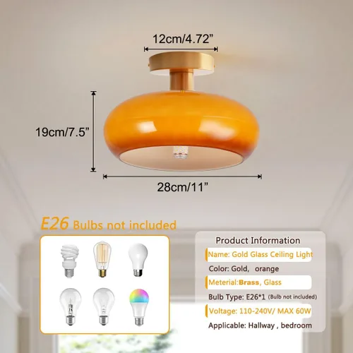 Miniatura 2 de Lámpara de techo empotrada de cristal naranja moderna cerca del techo con pantalla de vidrio de leche de 11 pulgadas, lámpara de montaje empotrado