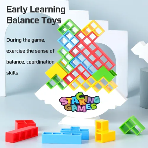 Miniatura 5 de ALKISTA Juego de bloques de equilibrio Tetra Tower de 96 piezas, juegos de mesa para 2 jugadores+juegos familiares, fiestas, viajes, niños