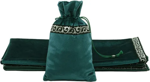 Miniatura 3 de BLESSUME Mantel de tarot de altar adivinación Wicca terciopelo cuadrado con bolsa de tarot (verde)