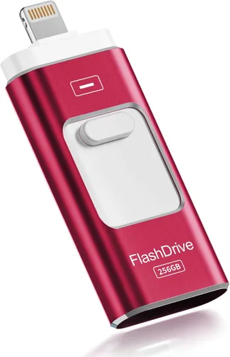 Unidad Flash Certificada MFi Apple de 256GB para iPhone, Palillo de Fotos, Memoria USB Stick para Fotos y Videos, Unidad Flash de Alta Velocidad Rojo