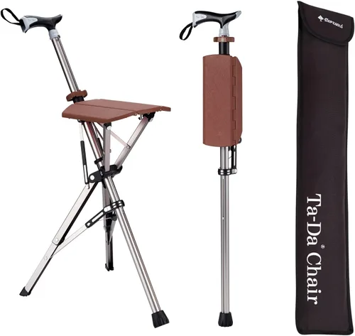 Miniatura 10 de STEP2GOLD Silla Ta-Da, bastón de senderismo portátil, plegable con asiento, bastón de caminata con silla, silla plegable, aluminio ligero, fácil