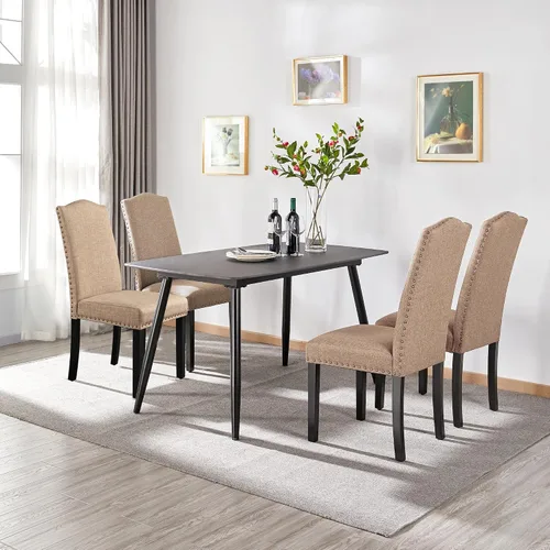 Miniatura 2 de Yaheetech Juego de 4 sillas de comedor tapizadas de tela moderna con patas de madera maciza y adornos de cabeza de clavo para cocina, sala de estar