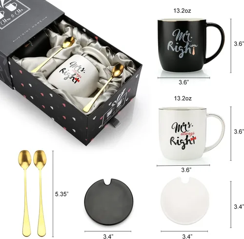 Miniatura 2 de Tazas de café para parejas Mr Right Mrs Always Right - Tazas de cerámica de mármol para despedida de soltera, boda, aniversario, día de San Valentín
