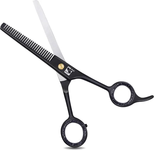 Miniatura 2 de Jimy Tijeras profesionales para adelgazar el cabello de 6.5 pulgadas, acero inoxidable negro ultra afilado, tijeras para adelgazar el cabello
