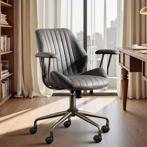 Miniatura 18 de Silla ergonómica de escritorio de oficina en casa, silla giratoria de 360° con inclinación y altura ajustable con cojín grueso y reposabrazos