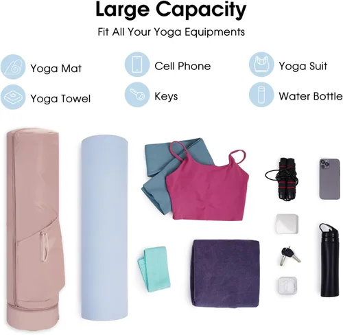 Miniatura 5 de sportsnew Bolsa para esterilla de yoga, bolsa de transporte para esterilla de yoga con cremallera completa con bolsillo para botella de agua con Rosa