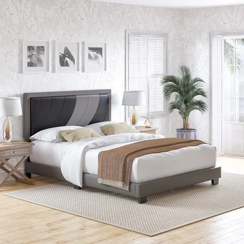 Miniatura 20 de Boyd Sleep Beaumont - Cama de plataforma tapizada con cabecero, base de colchón con 14 soportes de listones de madera, no requiere somier, piel