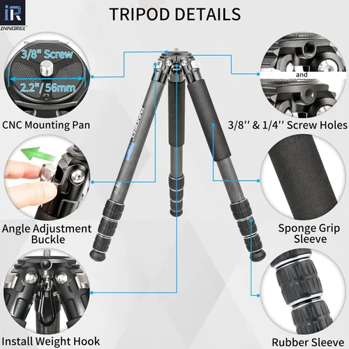 Miniatura 7 de Trípode INNOREL CT85C de fibra de carbono profesional compacto trípode resistente soporte para cámara de video DSLR con cabezal esférico de baja