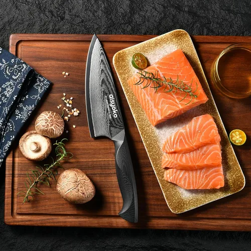 Miniatura 6 de aisyoko Damasco - Cuchillo de chef de 6.5 pulgadas, cuchillo de cocina afilado Japón VG-10, acero inoxidable al carbono, ultra afilado, mango