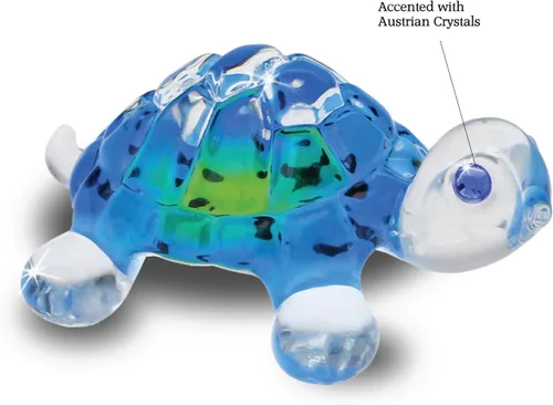 Miniatura 5 de Glass Baron Figura de cristal de tortuga azul brillante, soplada a mano y esculpida con detalles de cristal austriaco, adorno coleccionable