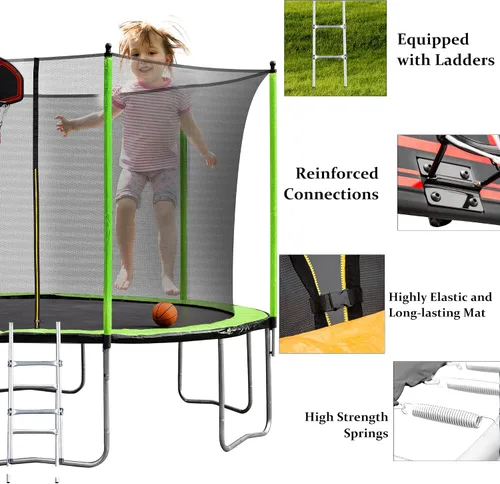 Miniatura 3 de Olela Trampolín de 16 pies para niños, trampolín con caja de seguridad, aro de baloncesto y escalera, trampolín al aire libre para niños y adultos