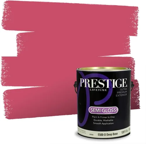 Miniatura 159 de Prestige Paints E100-T-SW6591 Pintura exterior e imprimación en uno, 1 galón, plano, combinación comparable de Sherwin Williams Amaryllis, 1 galón