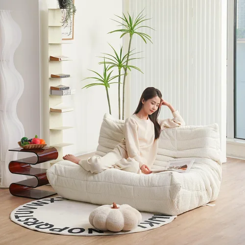 Miniatura 4 de N&V Fireside Sofá de Dos Plazas, Sofá de Piso Tamaño Twin de Mediados de Siglo sin Brazos, Silla Lounge de Piso de Pana Premium Suave, Silla de Jade