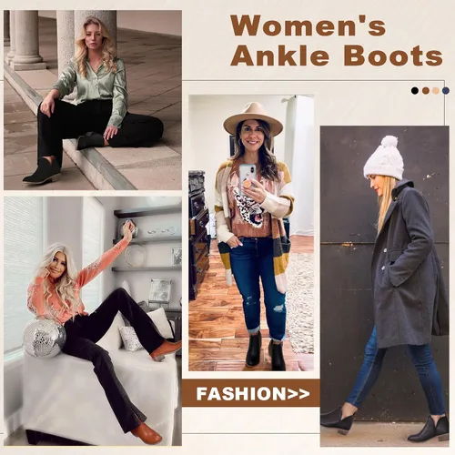 Miniatura 2 de VEPOSE botas al tobillo para mujer con tacón bajo y grueso, con perforaciones, botas de vaquero